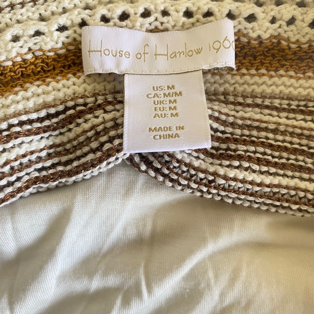 House of Harlow 1960 Crochet Knit Maxi‎ Dress Striped Boho Metallic M - Picture 3 of 10